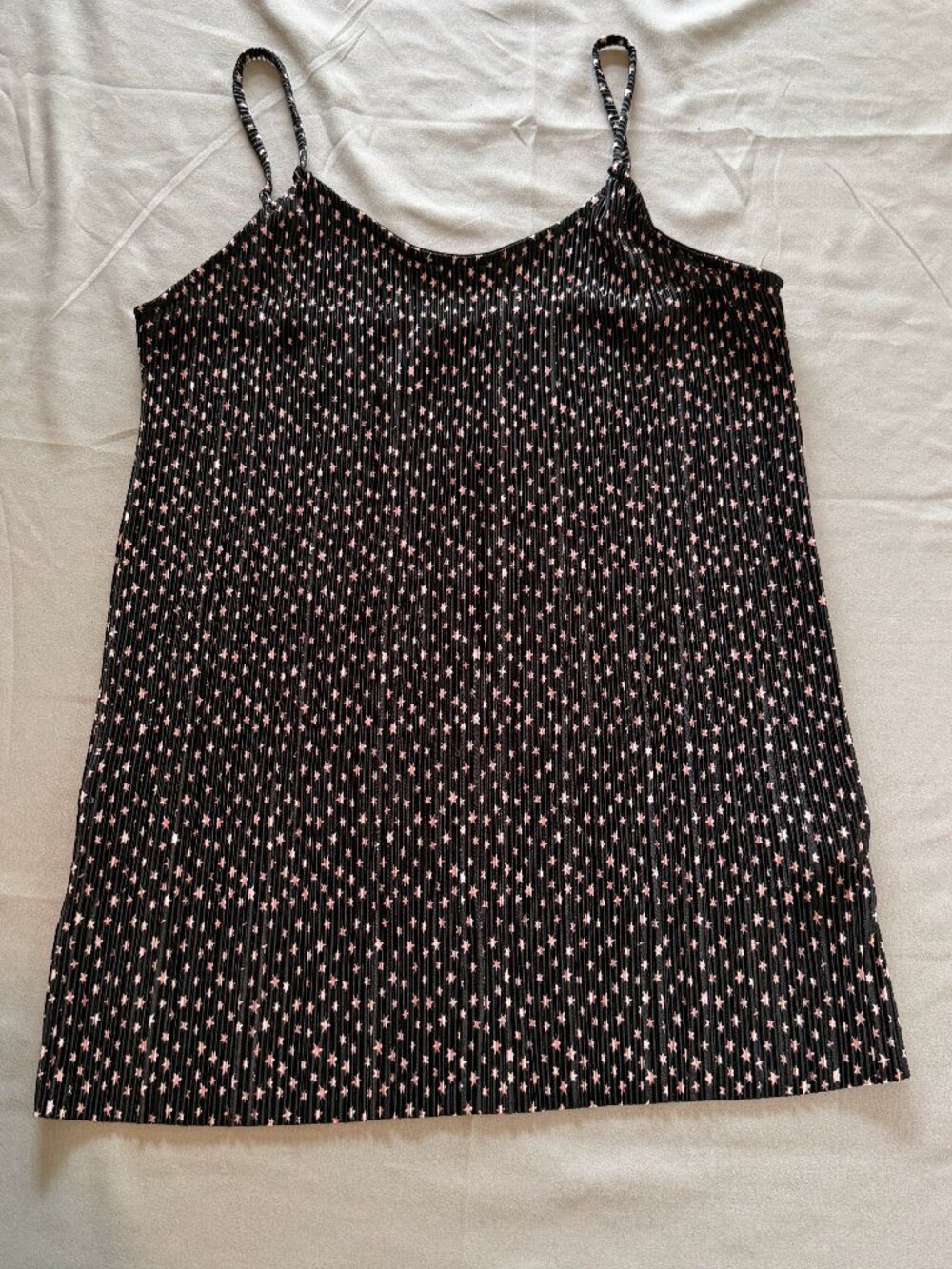 Front of Closet New Women's Ribbed Textured Black Tank w/ Pink Stars Size Large